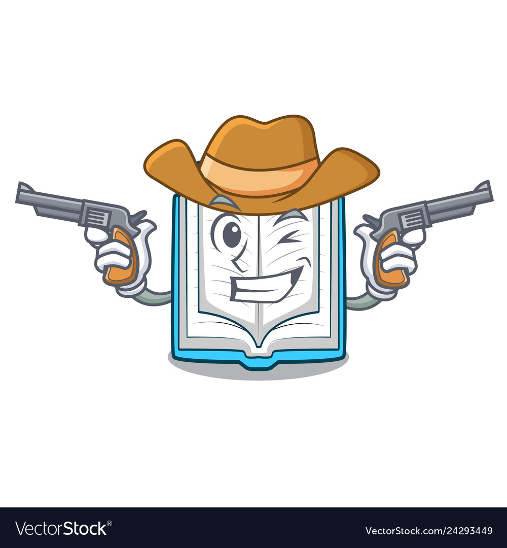 Cowboy opened book on the cartoon table