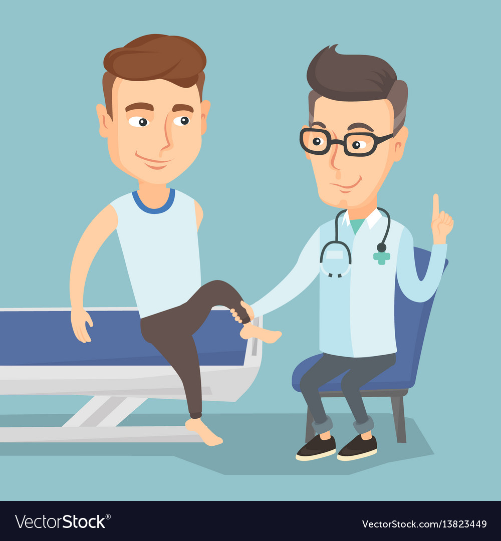 Gym doctor checking ankle of a patient