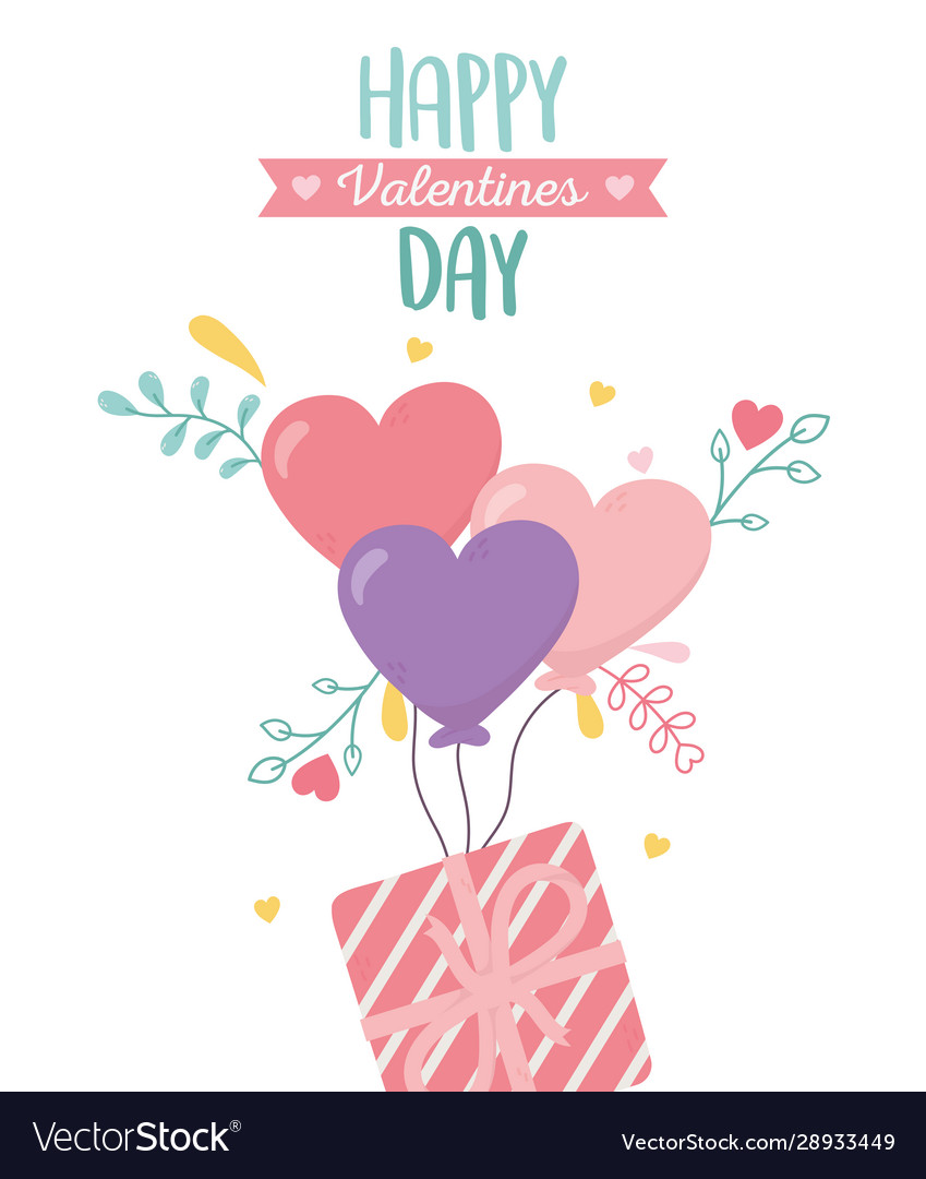 Happy valentines day striped gift box balloons Vector Image