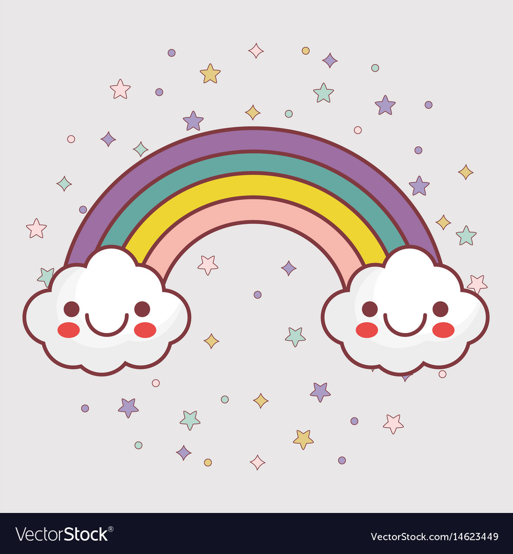 Kawaii clouds and rainbow icon Royalty Free Vector Image