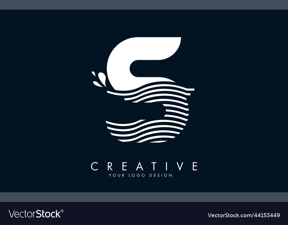 White s letter logo with waves and water drops