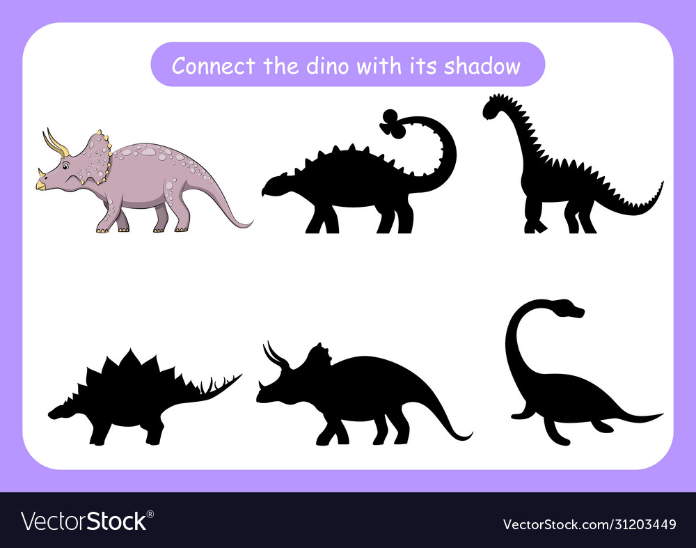 Worksheet connect dinosaur with its shadow Vector Image