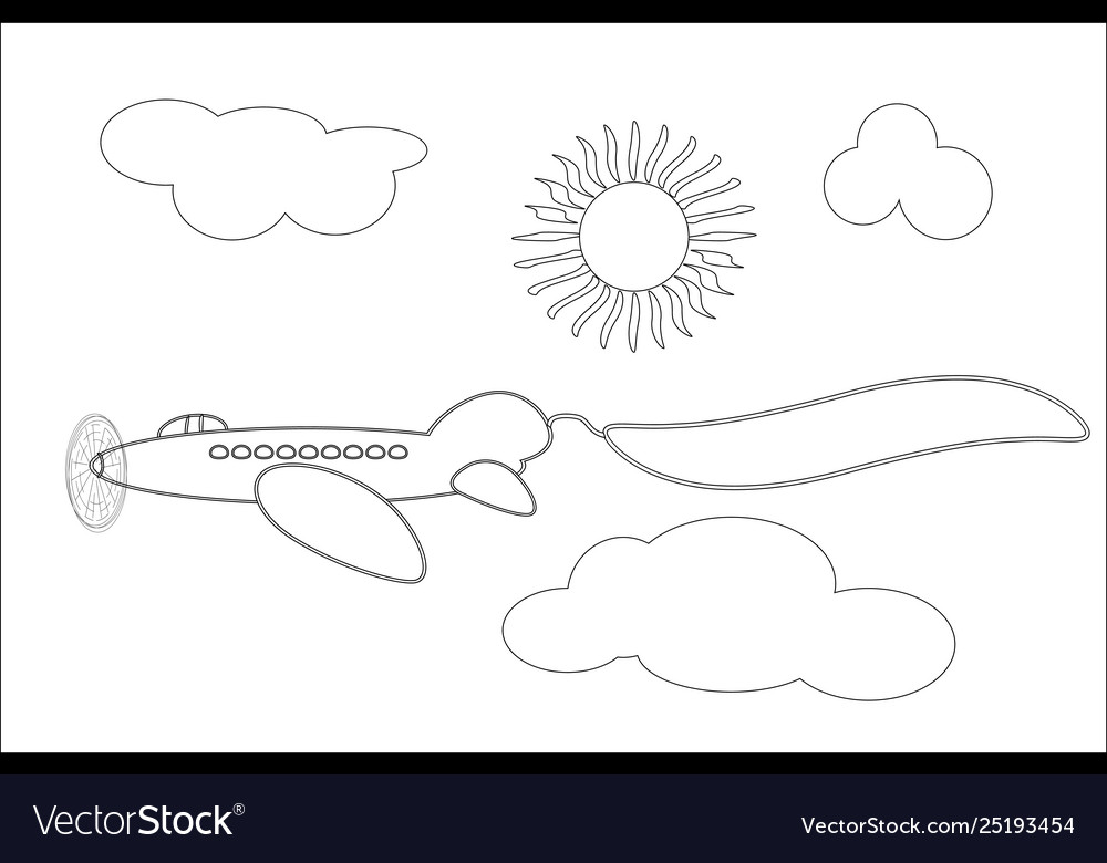 Air plane black and white cartoon for coloring Vector Image