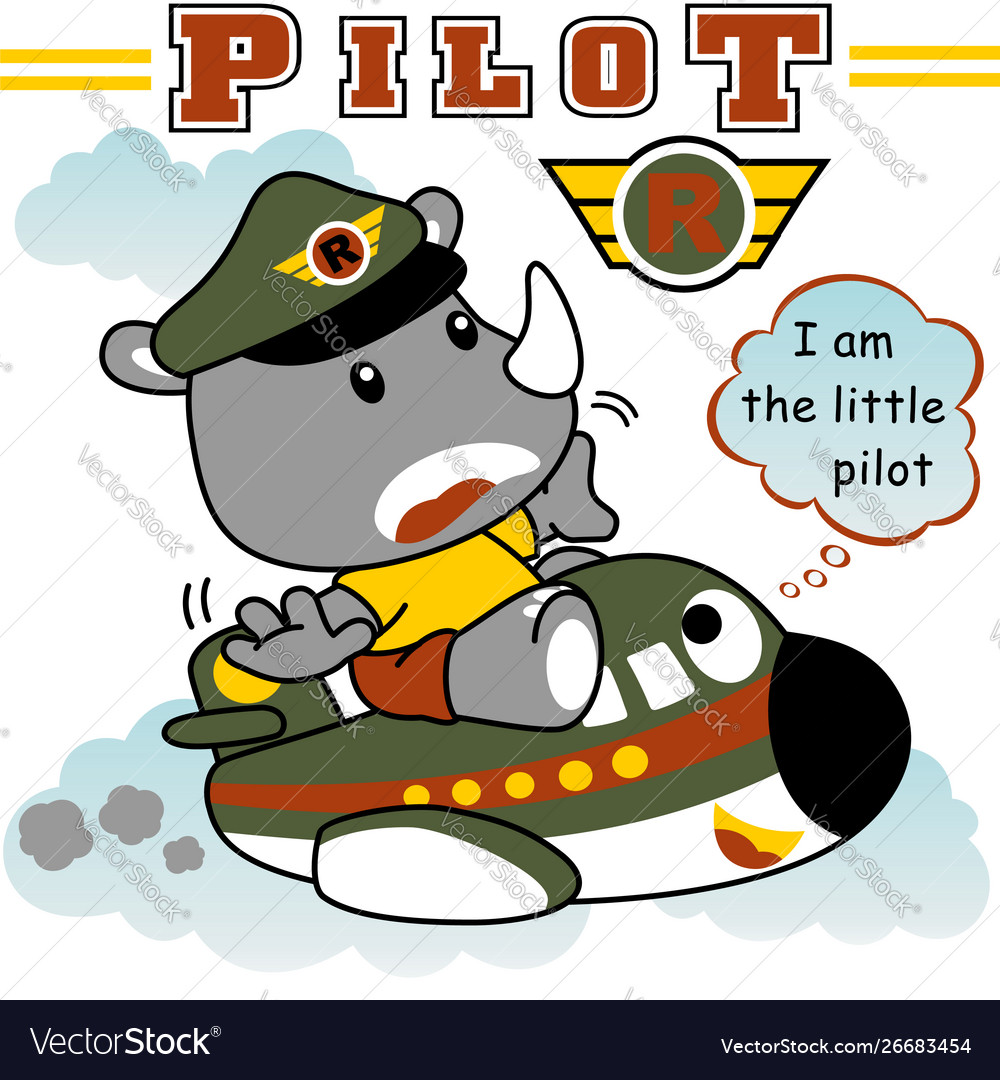 Cartoon rhinoceros funny pilot on a plane Vector Image Cartoon rhinoceros funny pilot on a plane Vector Image