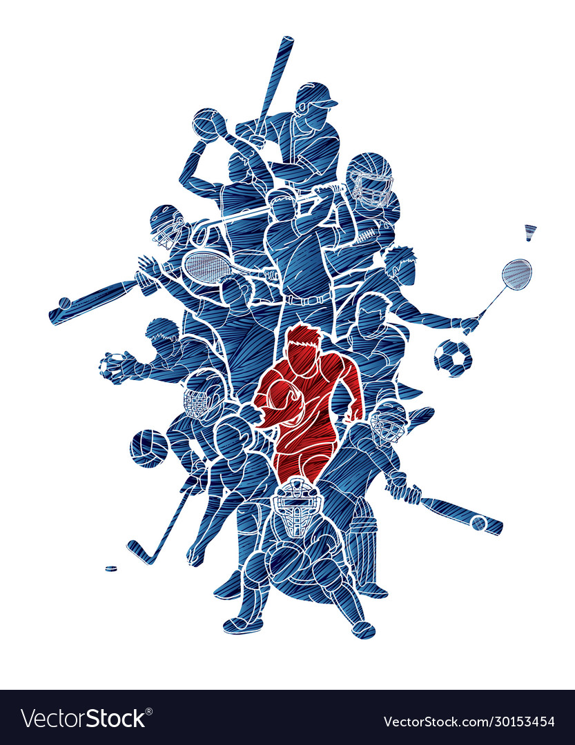 Sports mix sport players action cartoon graphic