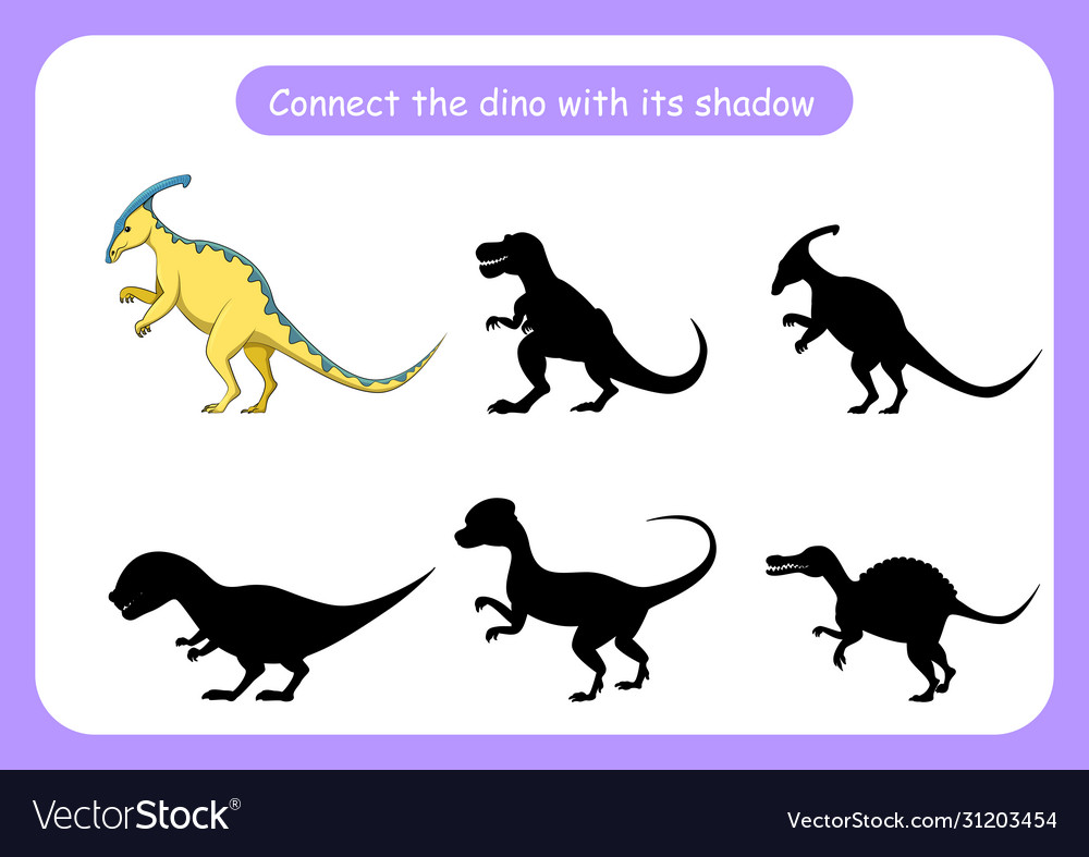 Worksheet connect dinosaur with its shadow Vector Image