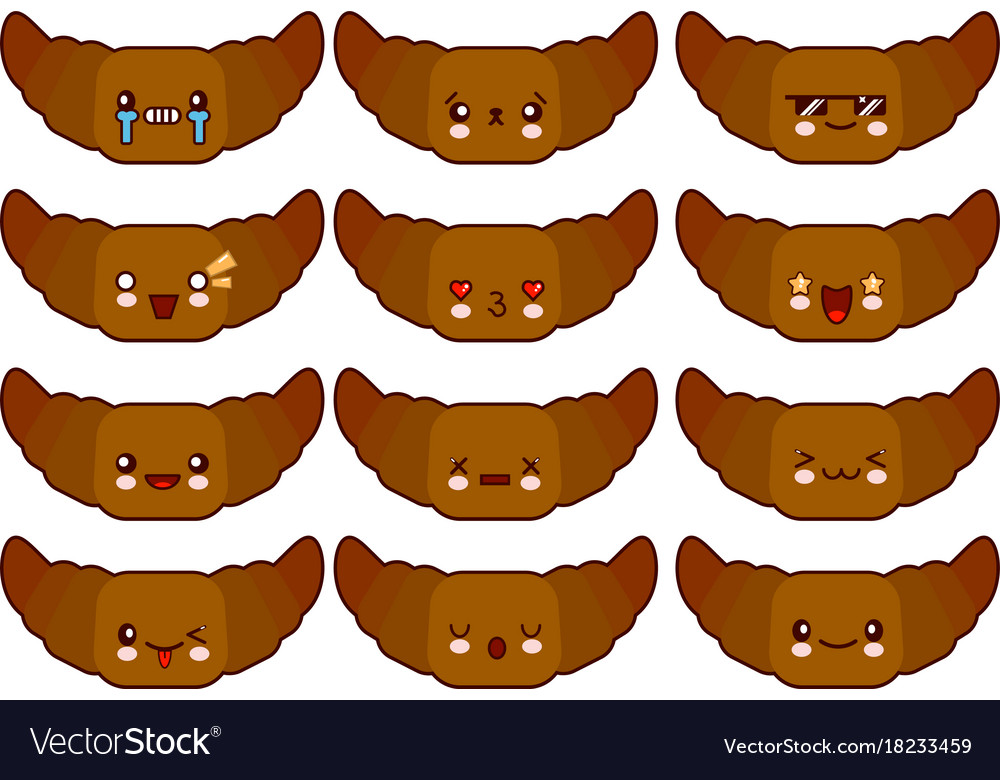 Cartoon funny croissant characters isolated