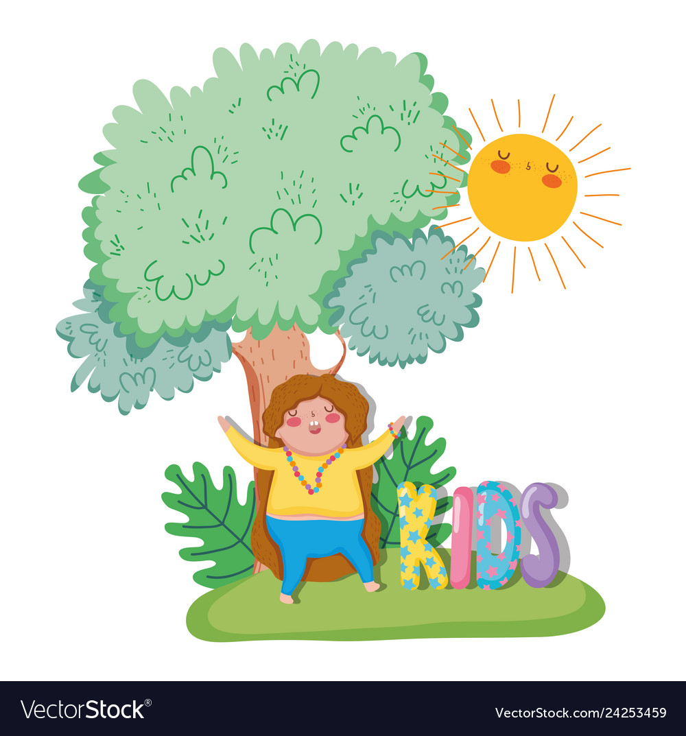 Girl playing with tree and plants sun