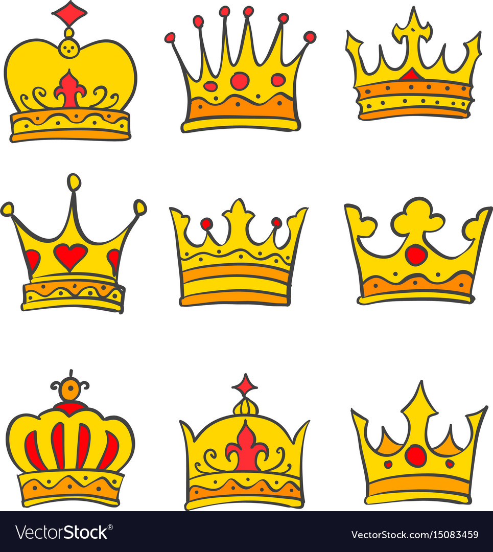 Glamour crown style doodle set Royalty Free Vector Image