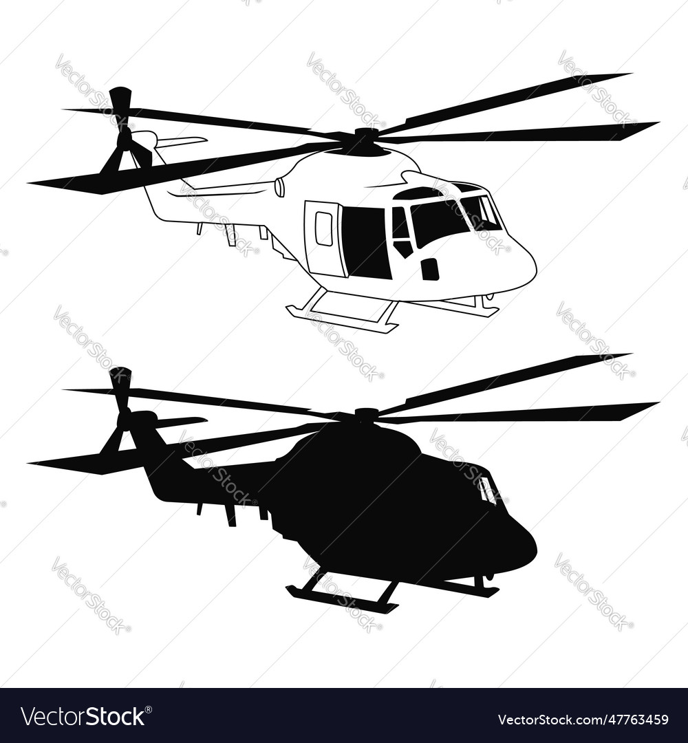 Helicopter Transportation Black And White Vector Image