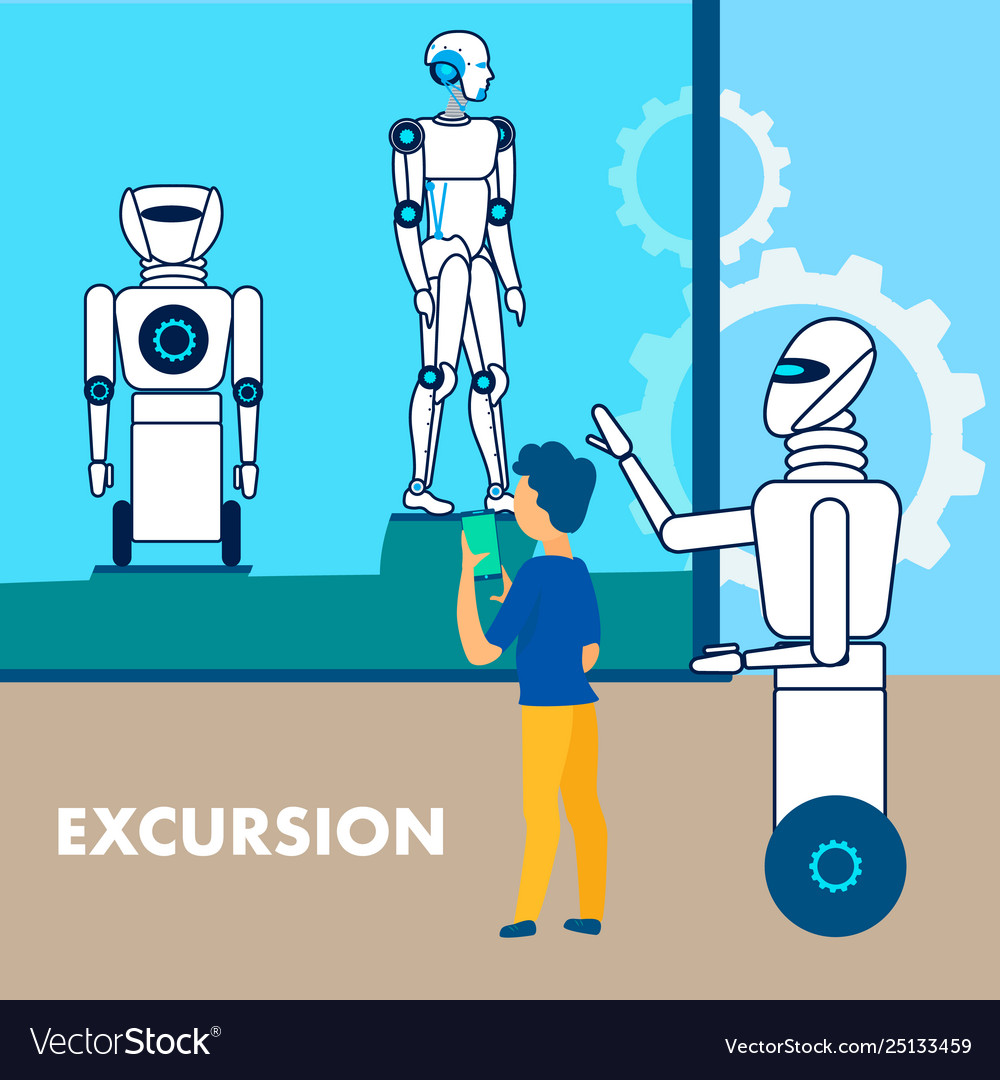 Robotics museum excursion flat poster template Vector Image
