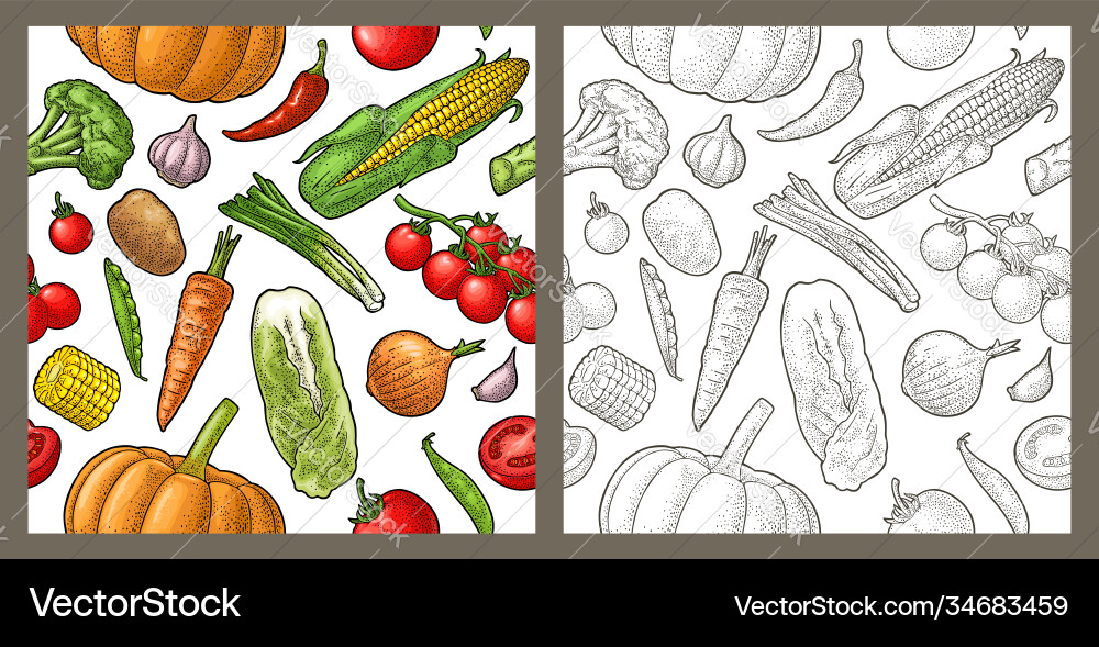 Seamless pattern vegetables cucumbers garlic Vector Image