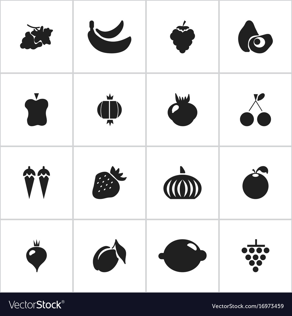 Set of 16 editable fruits icons includes symbols