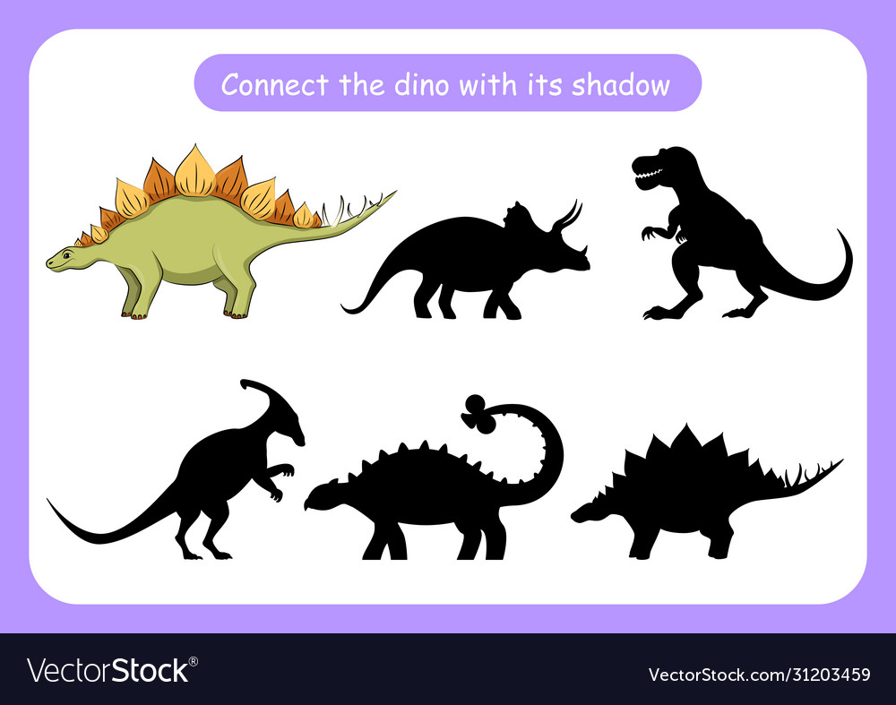 Worksheet connect dinosaur with its shadow Vector Image