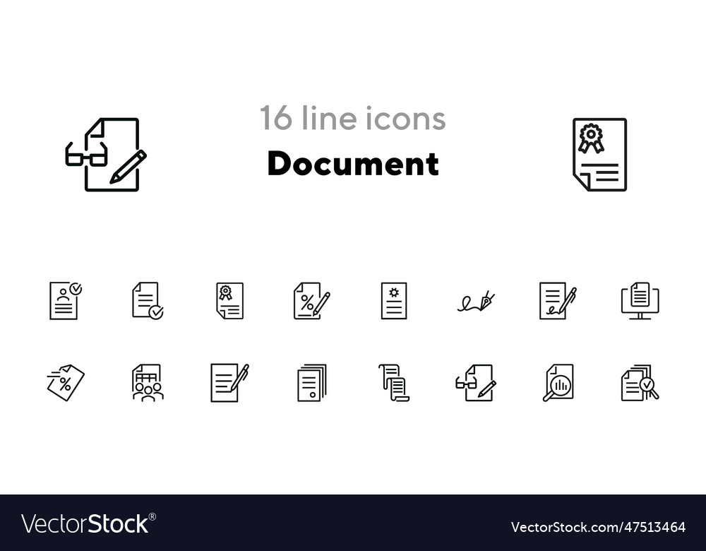 Document line icon set Royalty Free Vector Image