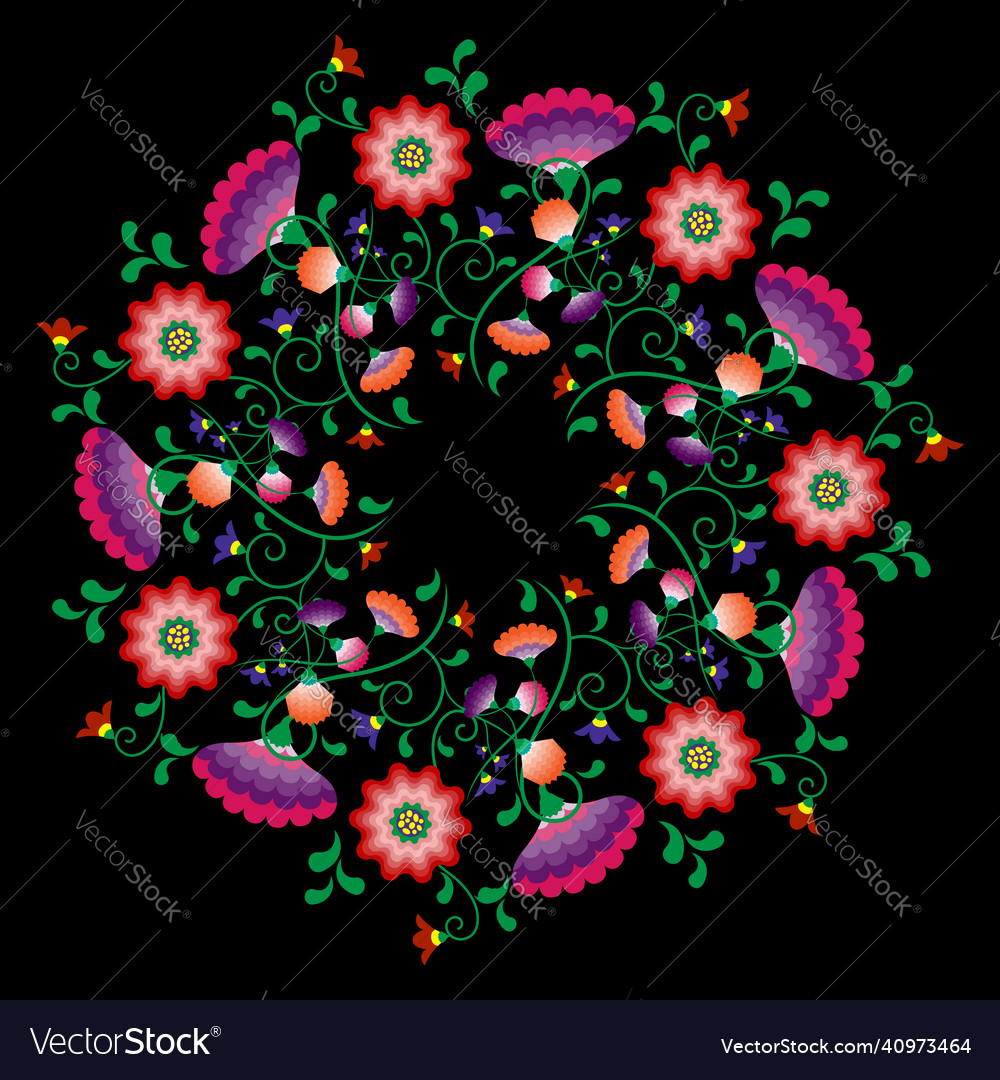 Embroidery mandala flowers folk mexican pattern