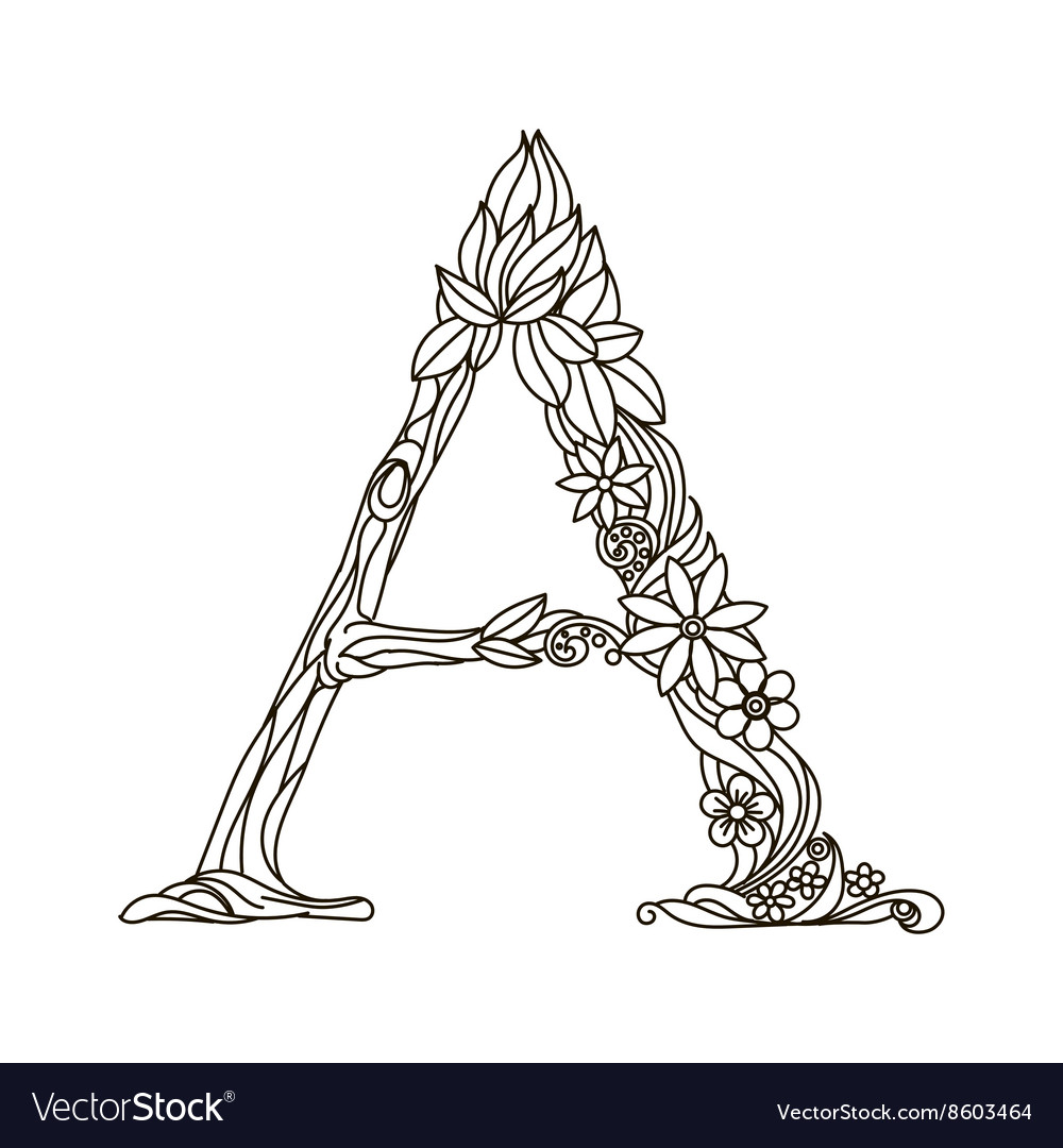 Letter a coloring book for adults Royalty Free Vector Image