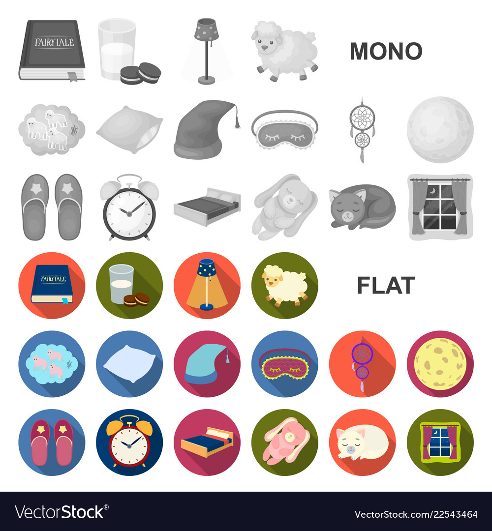 Rest and sleep flat icons in set collection