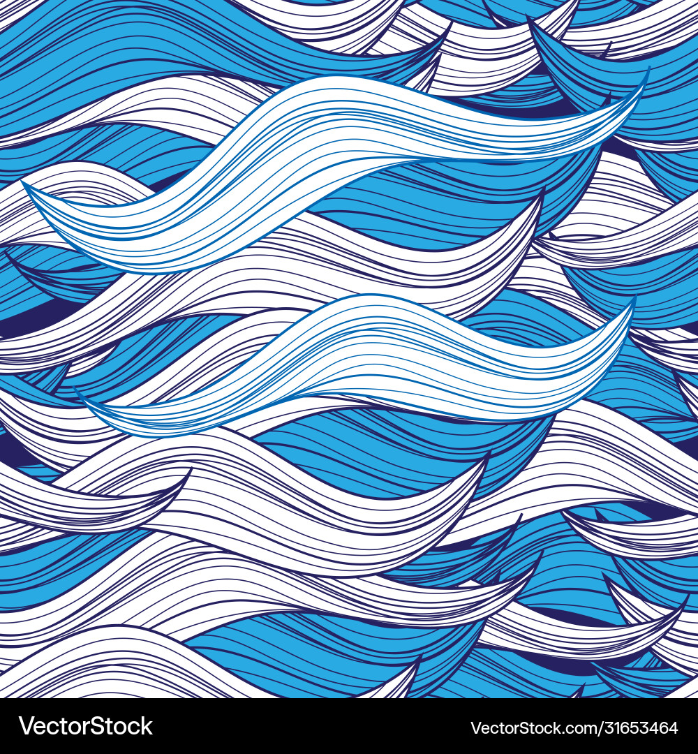 Seamless marine pattern different waves Royalty Free Vector