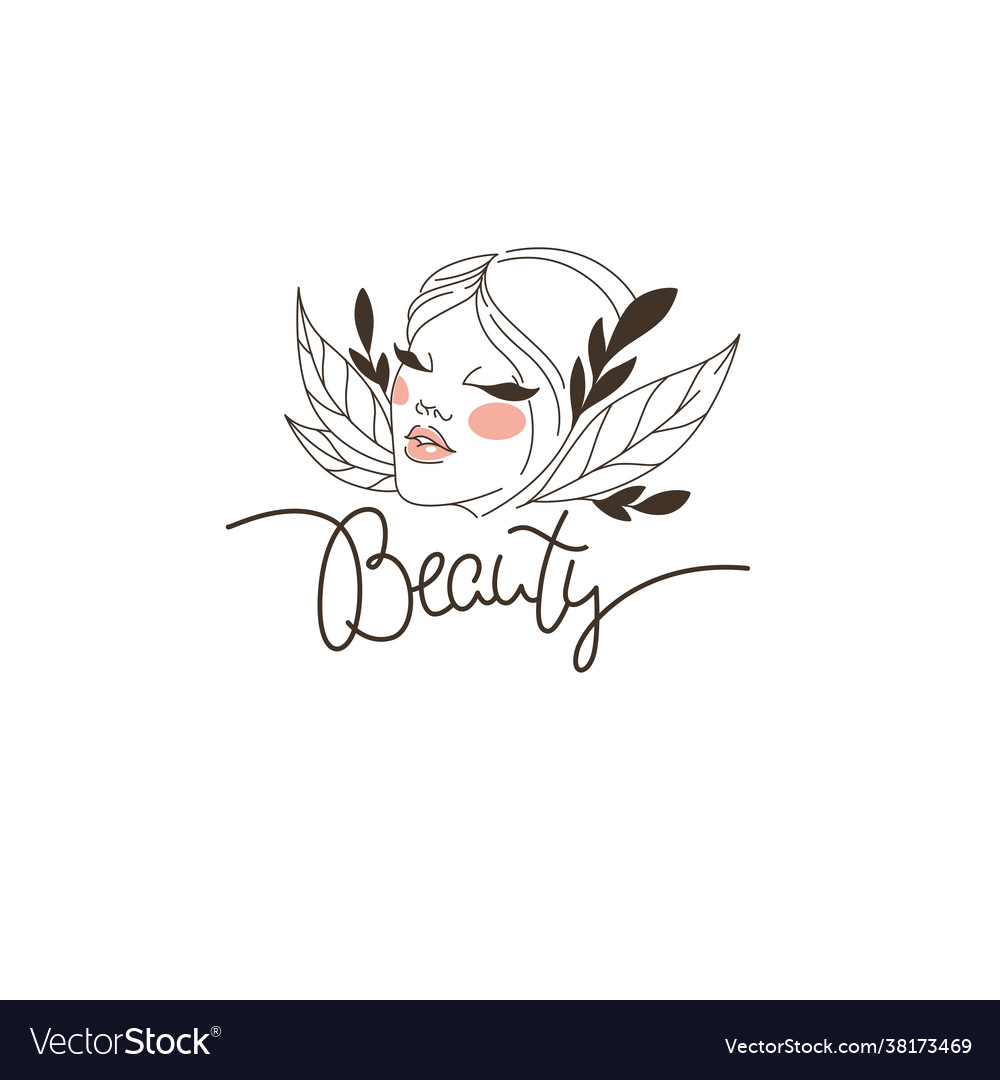 Doodle flowers and woman face emblem logo Vector Image