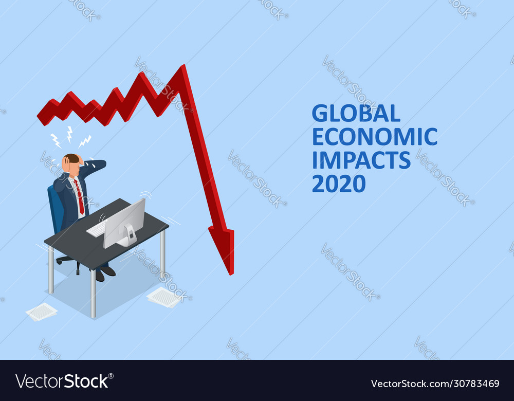 Isometric global economic impacts 2020 Royalty Free Vector