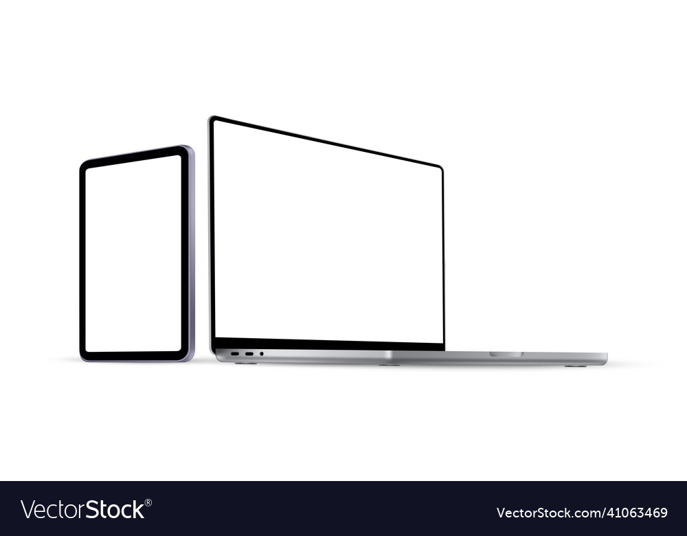 Laptop and tablet mockup with side view