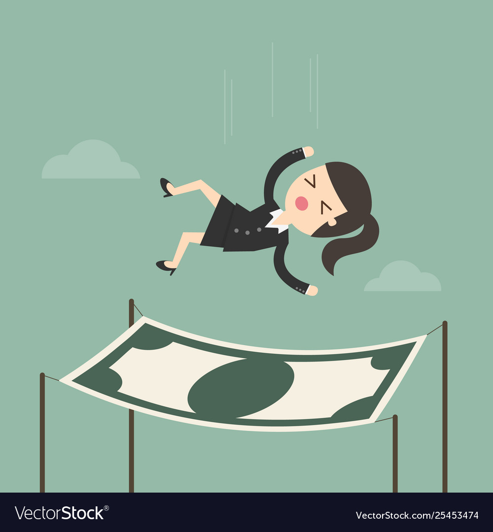 Businesswoman falling into a financial safety net