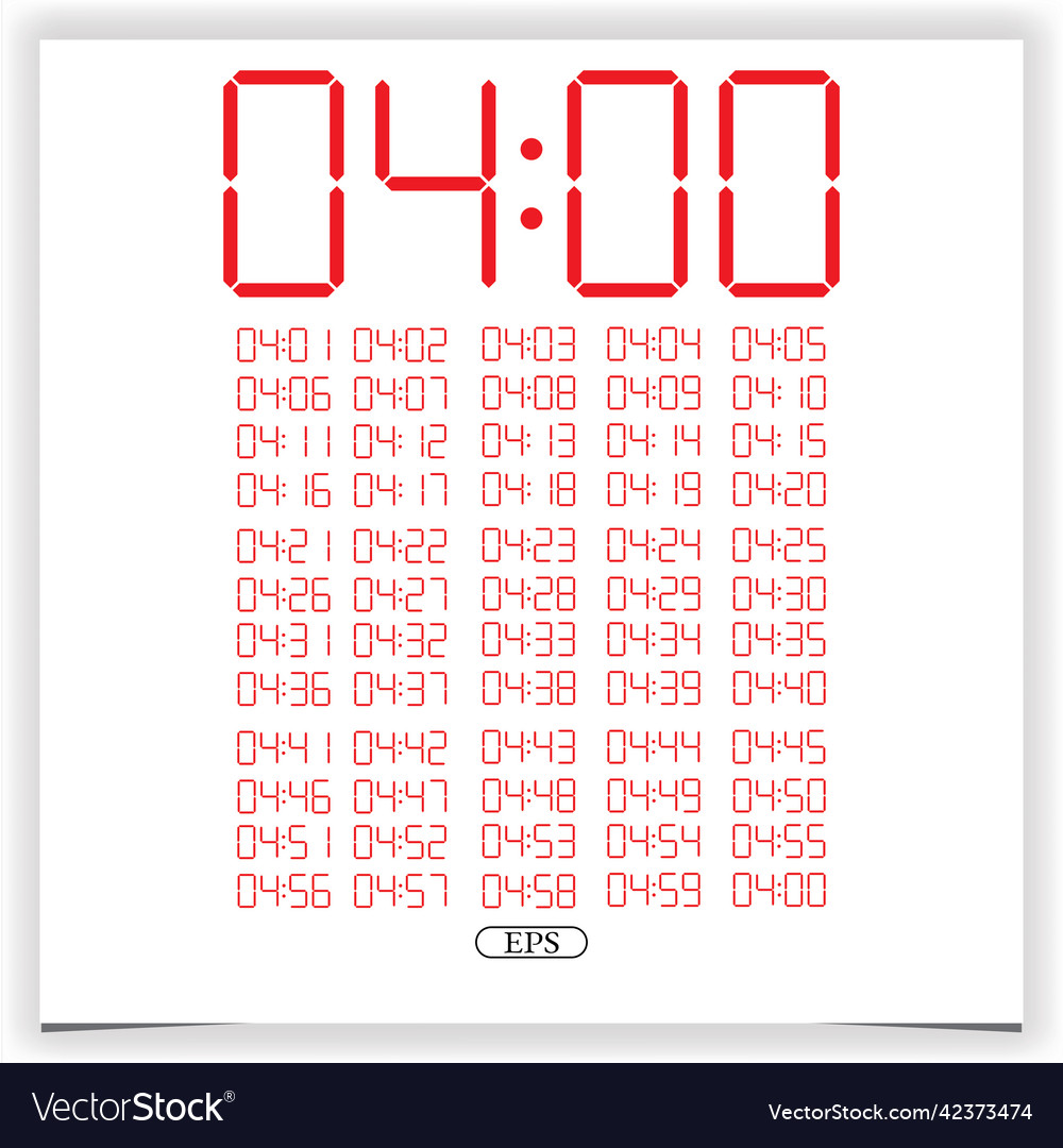 Digital clock closeup displaying 4 oclock red Vector Image