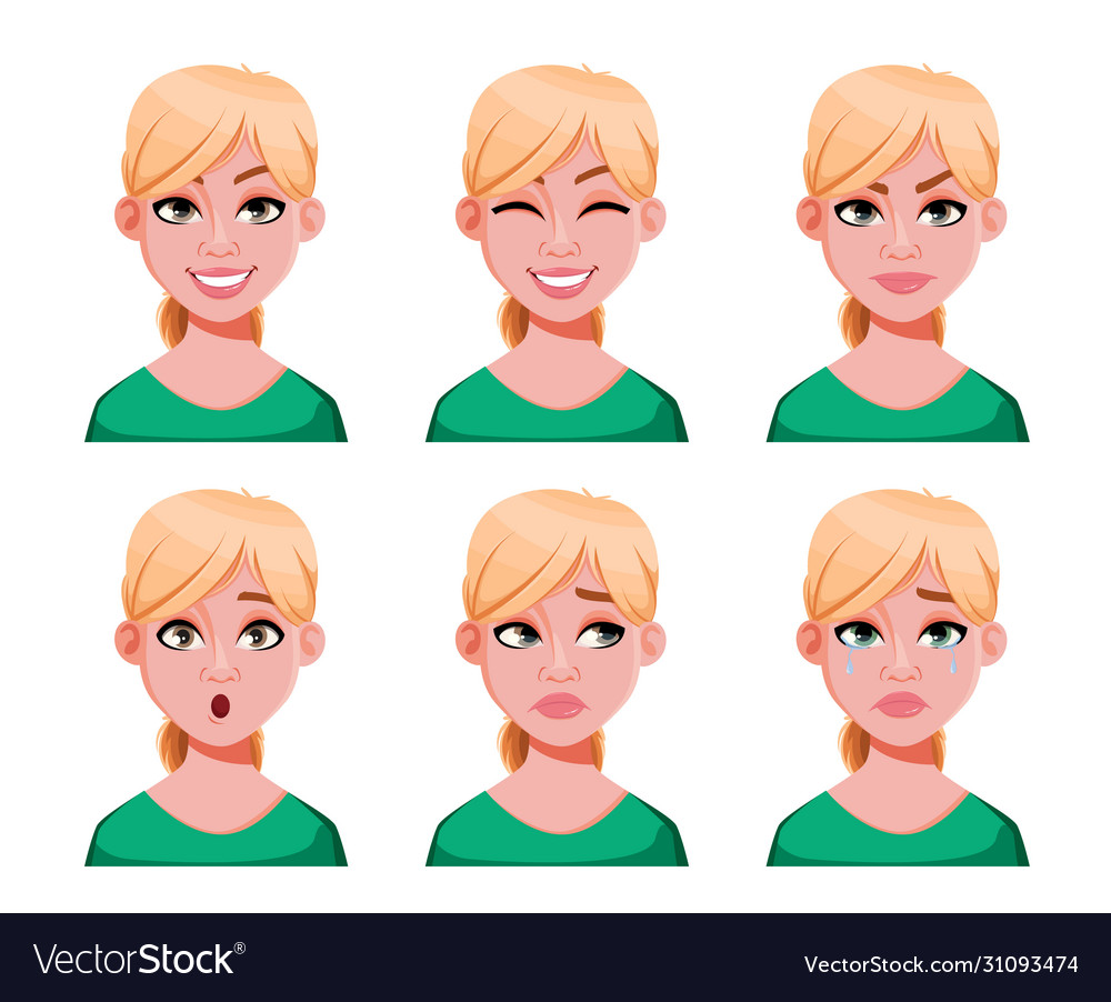 Face expressions cute blonde doctor woman