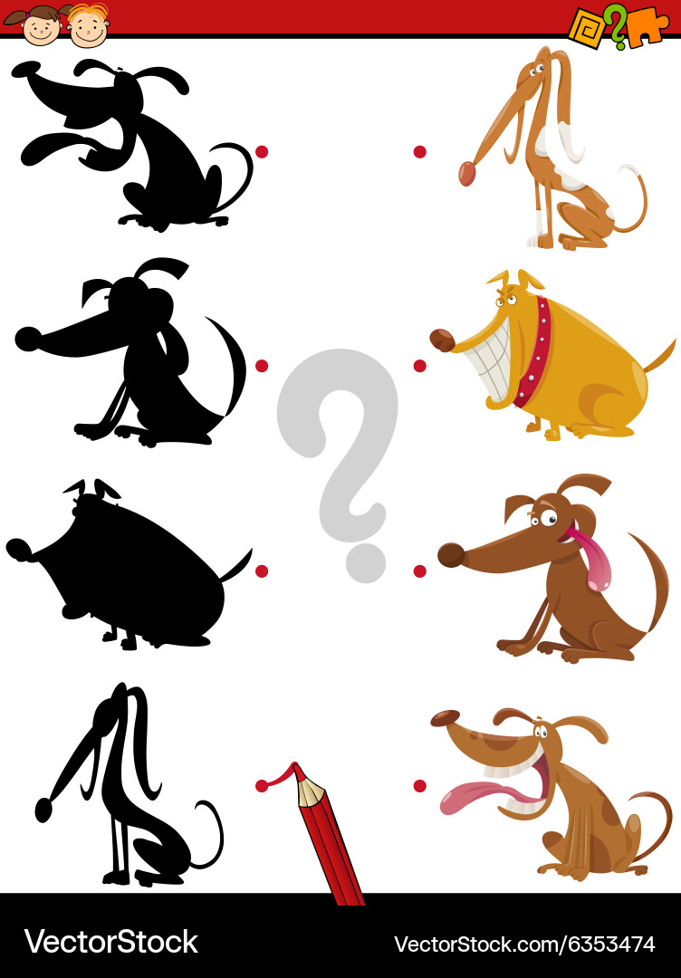 Shadow task with dogs for kids Royalty Free Vector Image