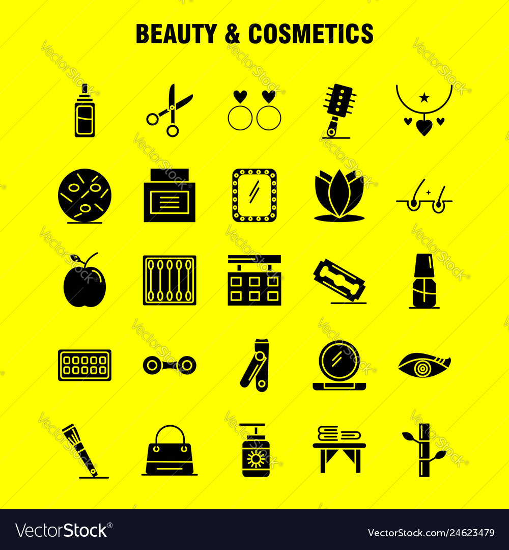 Beauty and cosmetics solid glyph icons set