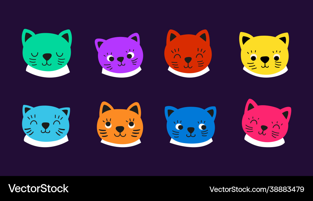 Cats faces kitten emotional face cat avatars Vector Image