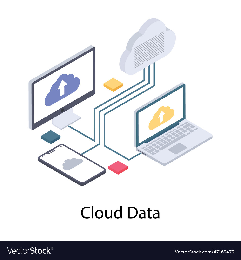 Icon of cloud data upload in isometric design Vector Image