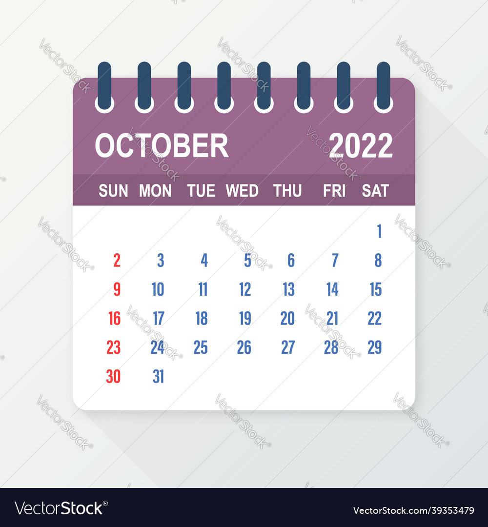 October 2022 calendar leaf calendar 2022 in flat Vector Image