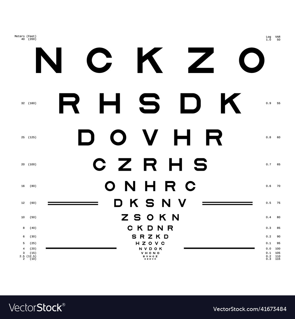 Eye chart test assessment of visual acuity Vector Image