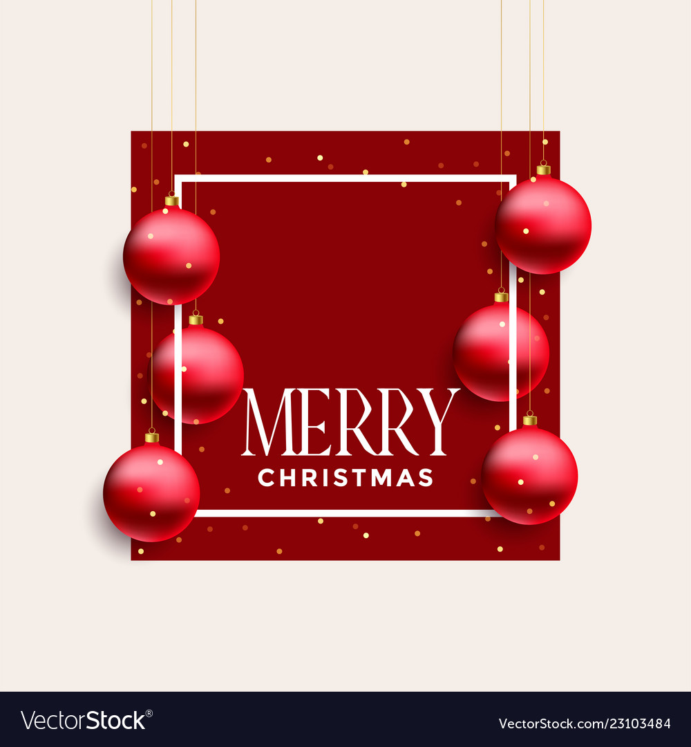 Merry christmas frame with hanging red balls