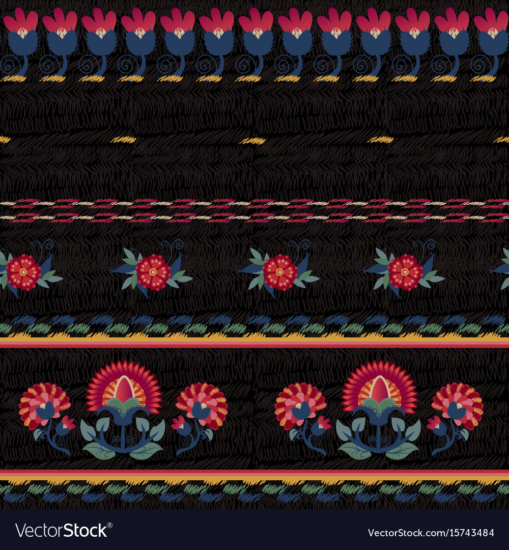 Seamless ethnic floral pattern red on black