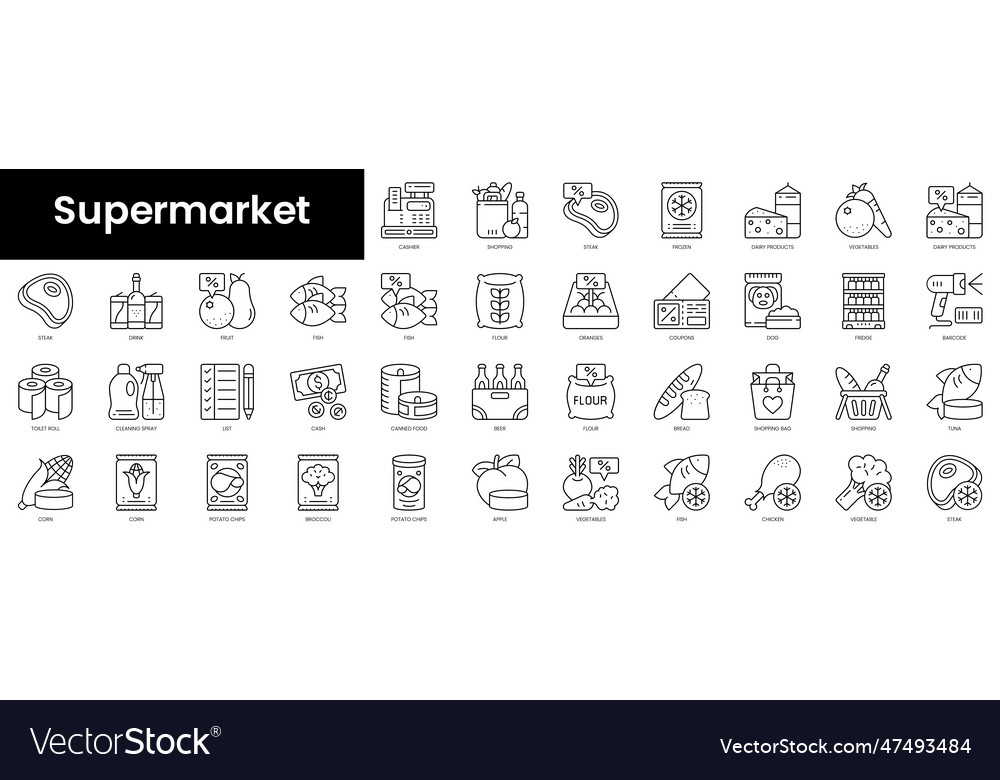 Set of outline supermarket icons minimalist thin