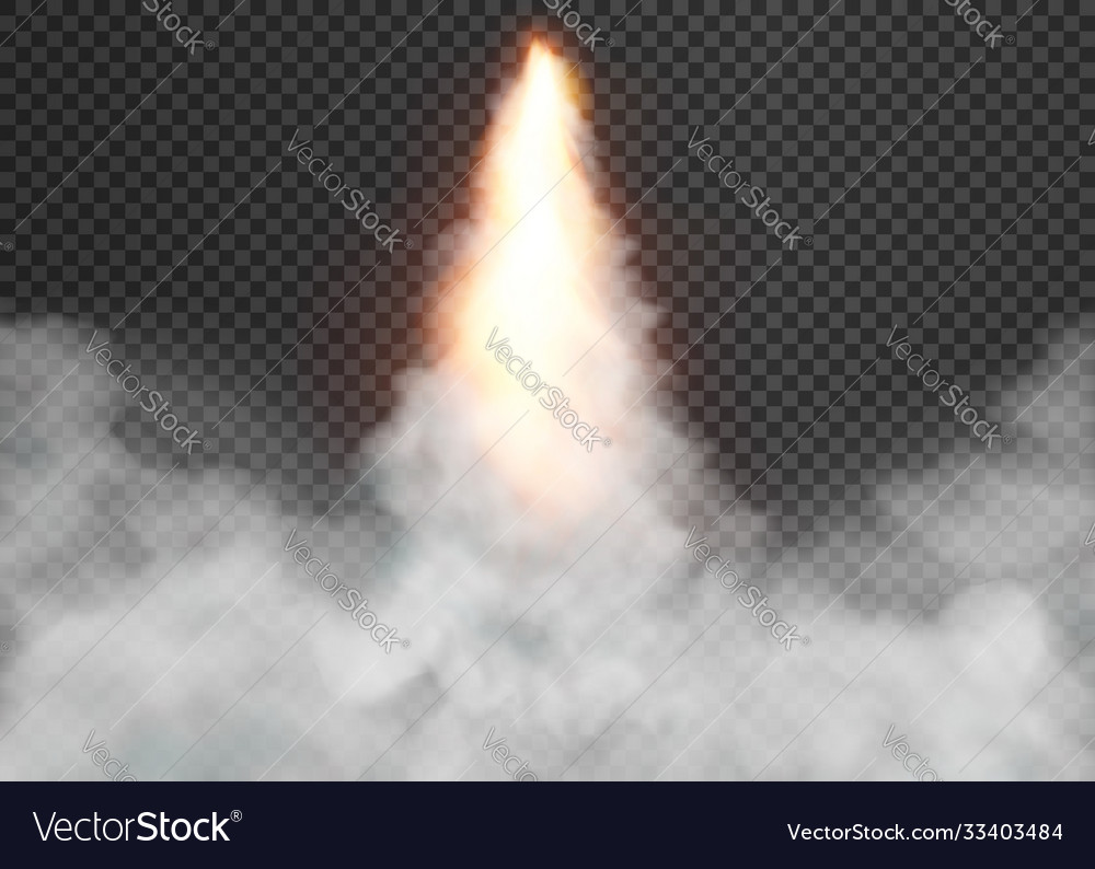 Spaceship fly rockets launch smoke cloud isolated