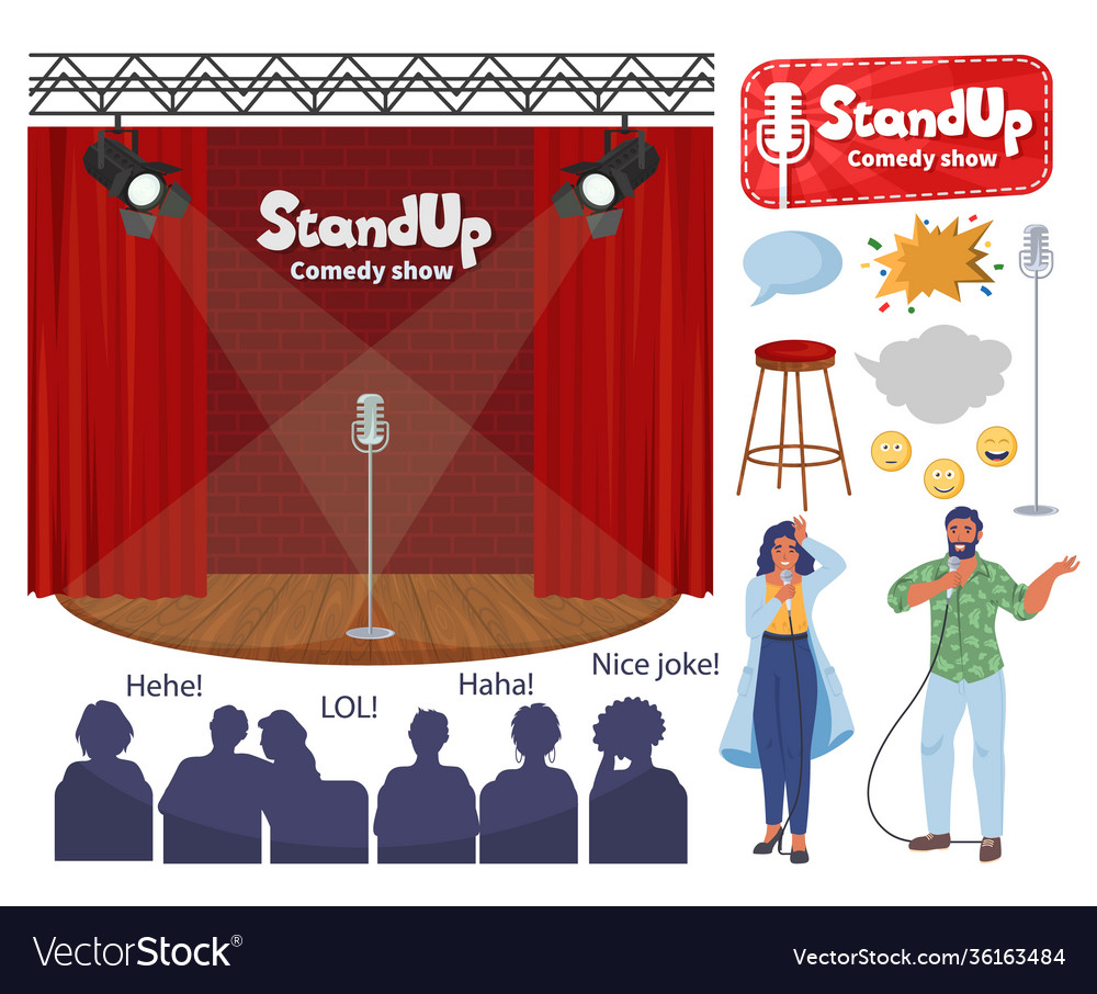 Stand up comedy show stage comedian cartoon Vector Image