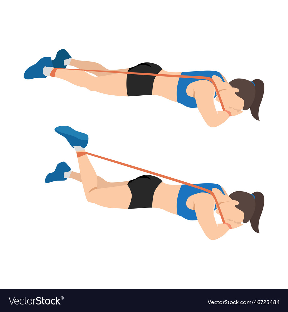 Woman doing prone or lying resistance band knee Vector Image