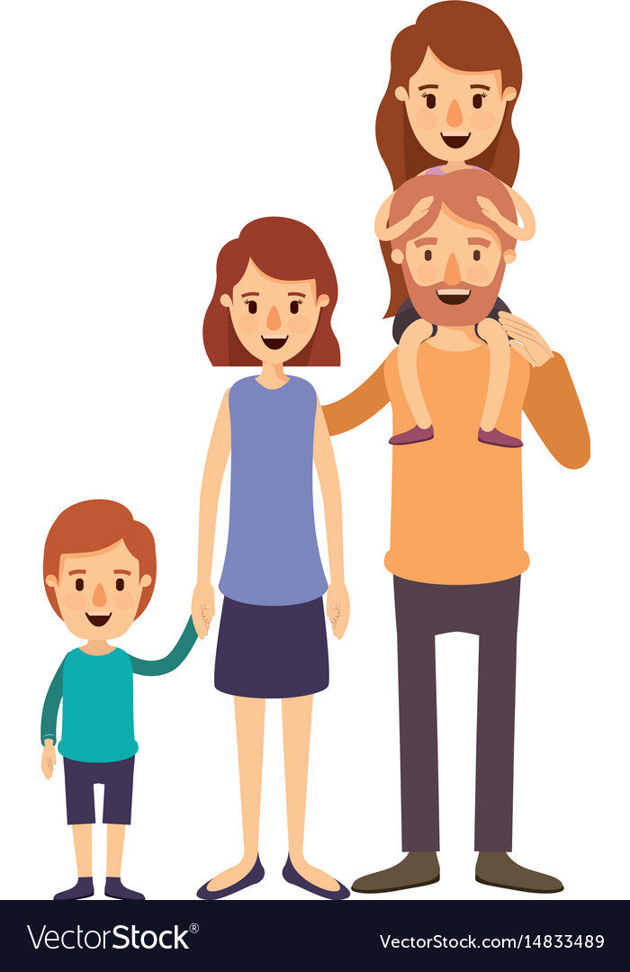 Colorful image caricature big family parents Vector Image