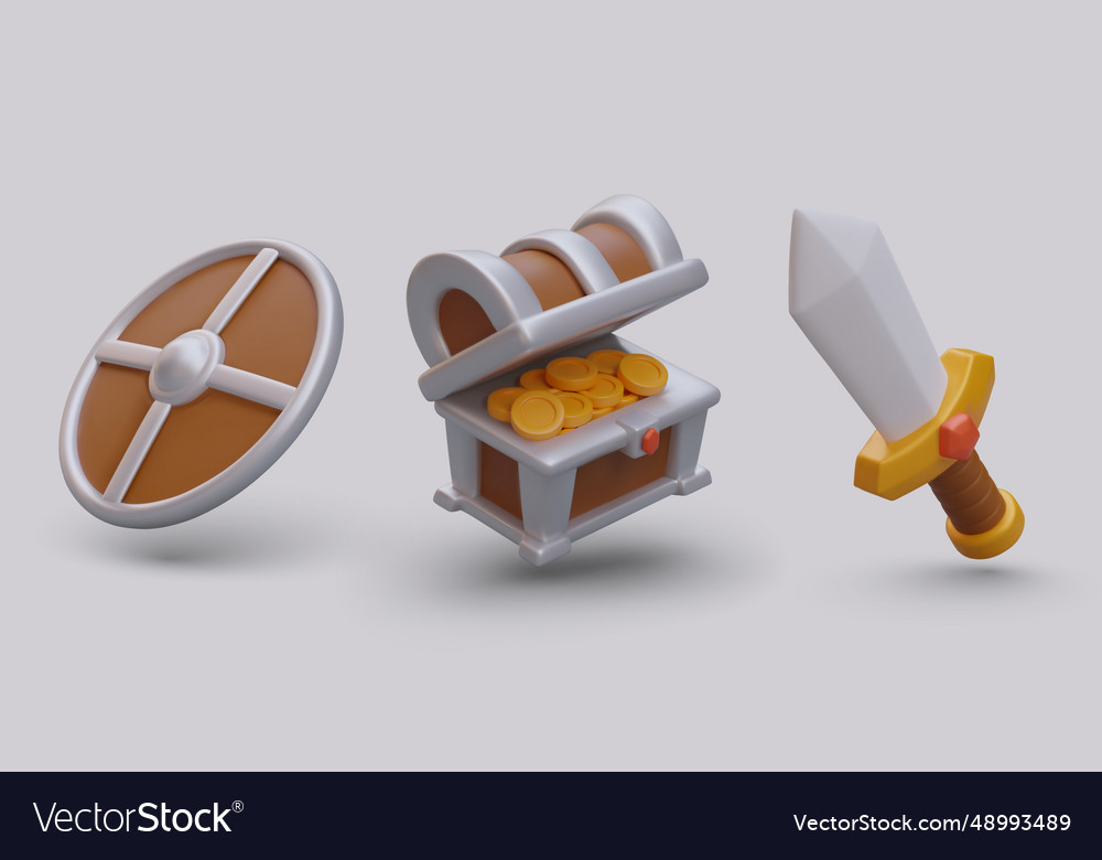 Composition of 3d shield open treasure chest