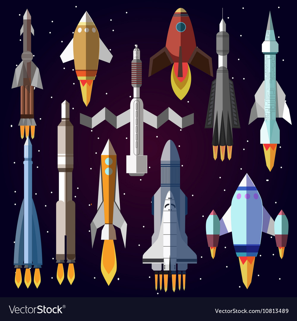 Icons set of space rockets