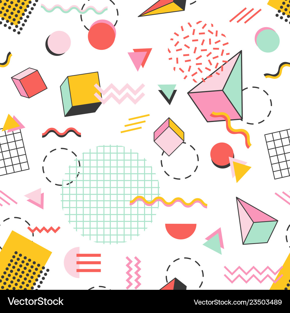 Seamless pattern with pyramids cubes circles Vector Image