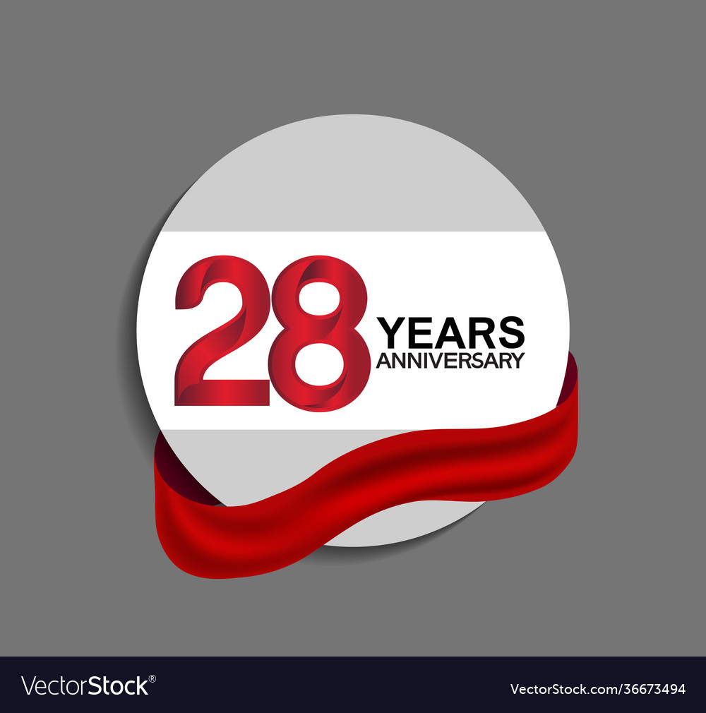 28 years anniversary design in circle red ribbon Vector Image