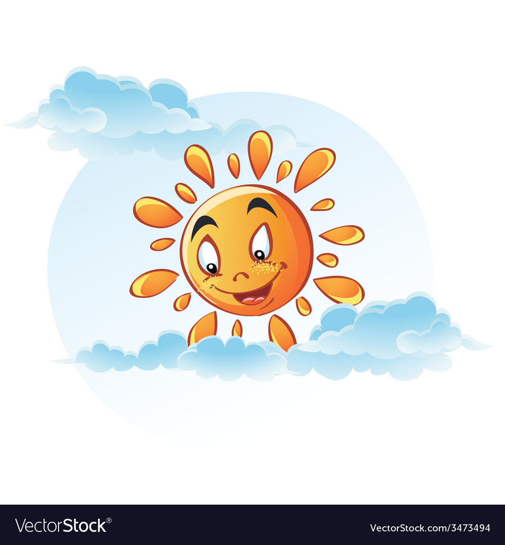 Cartoon image of sun in the clouds Royalty Free Vector Image