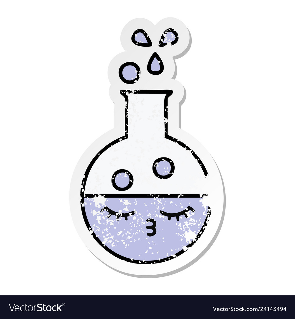 Distressed sticker of a cute cartoon test tube