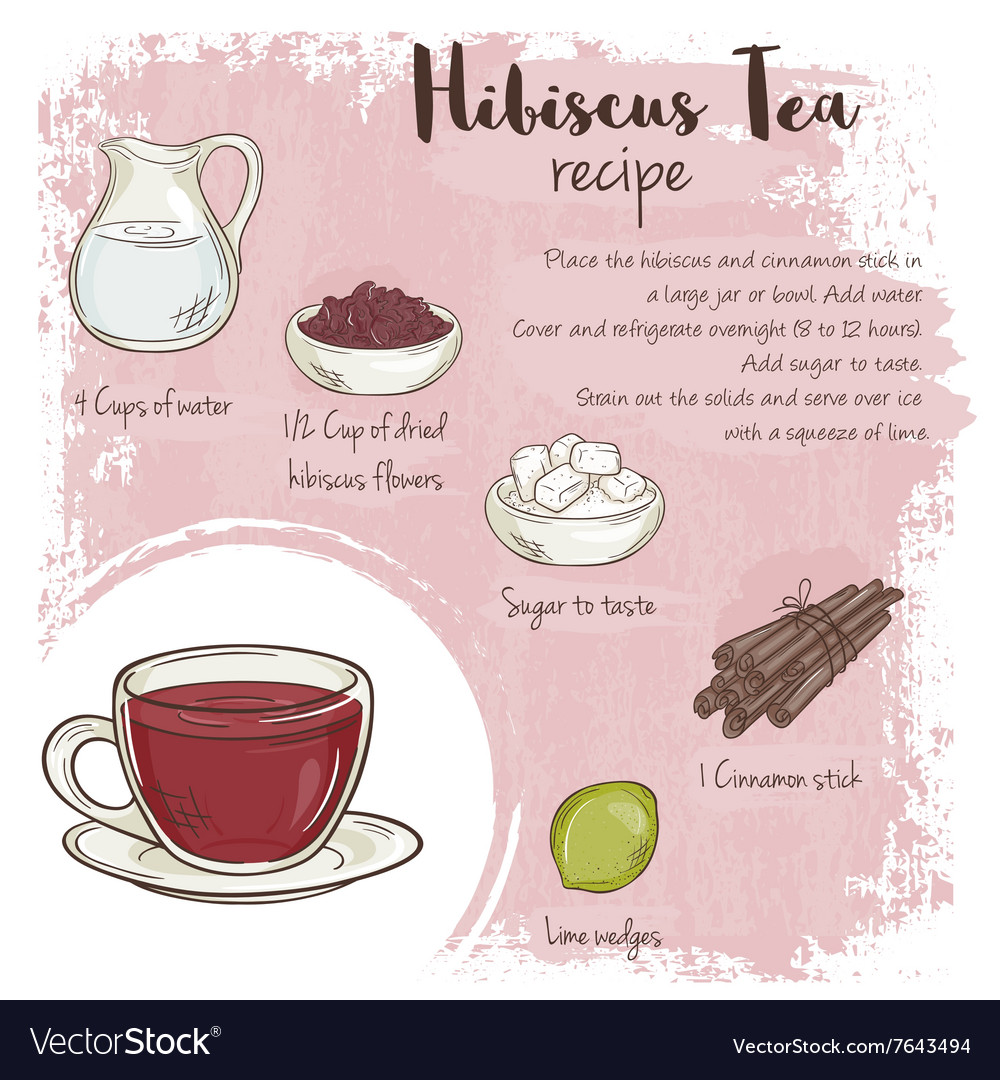 Hand drawn of hibiscus tea recipe with list