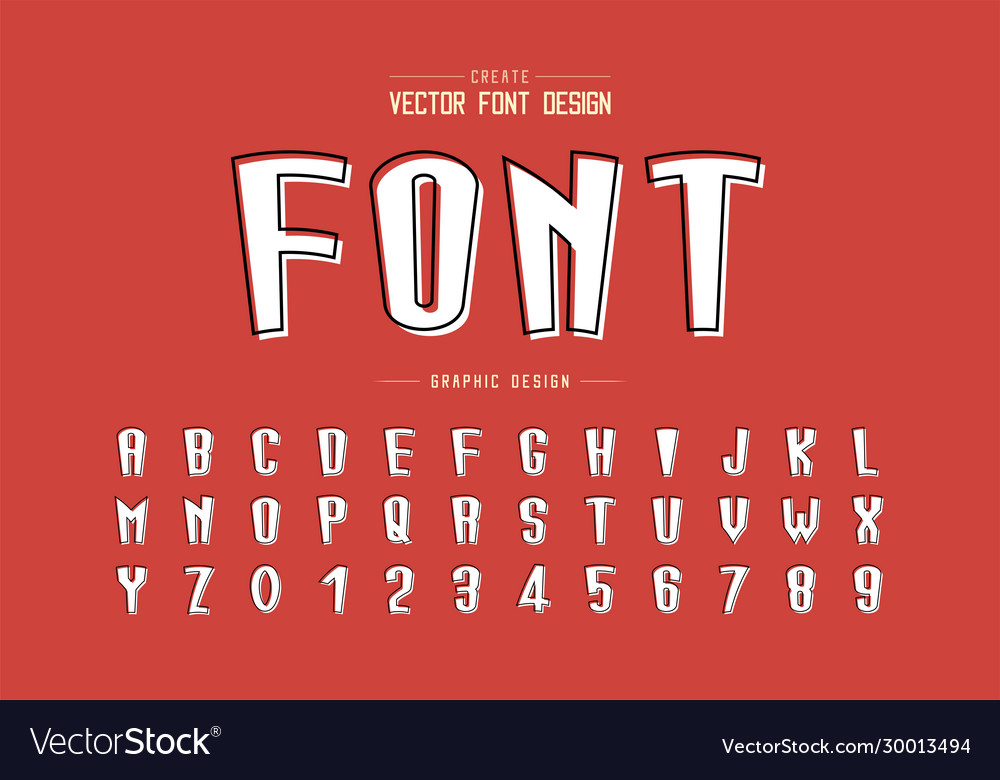 Line font with white shadow and cartoon alphabet